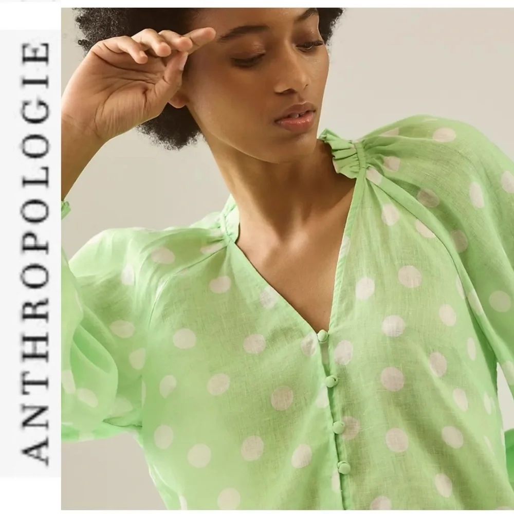 NWT Anthropologie Maeve Audie Linen Puff Sleeve Blouse xs
